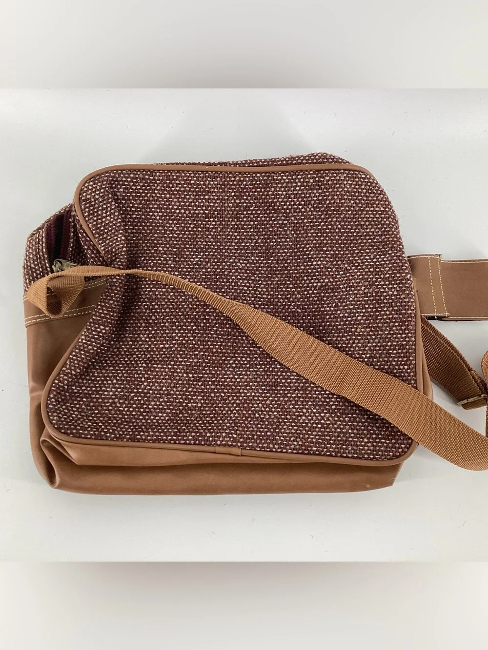 Oscar de la Renta Brown Tweed 3pc Travel Tote and Matching Crossbody Bags